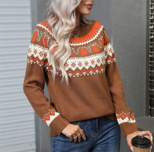 Pumpkin Sweater Women Cute Print Long Sleeves Knit Crewneck Casual Pullover Halloween Sweater4
