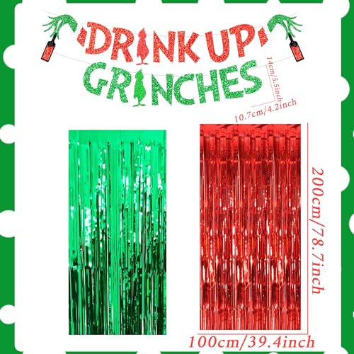 JeVenis Glittery Drink Up Grinchmas Banner Christmas Decorations Banners Grinchmas Christmas Party Decorations Christmas Party Decoration Adults Friendsmas - Image 2