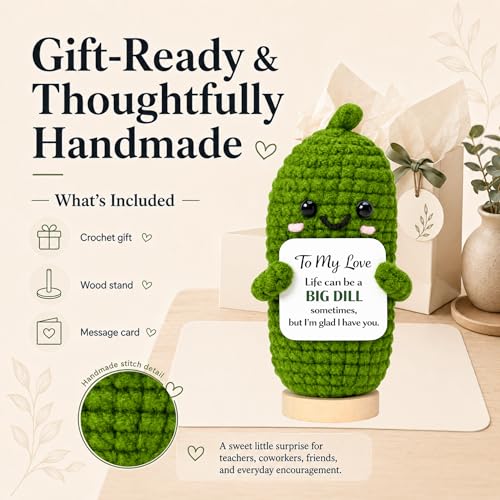 Image of Gifts for Boyfriend Girlfriend, To My Love Pickle Gift for Him Her, Funny Crochet Emotional Support Pickle with Wooden Stand, Romantic Anniversary Birthday Gifts for Husband Wife Partner