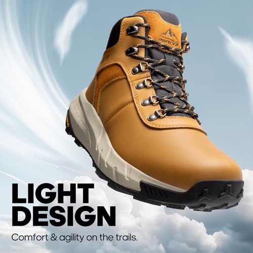 NORTIV 8 Men's Waterproof Hiking Boots Lightweight Outdoor Mid Trekking Leather Shoes DriftShield,Size 9.5,Brown,NMUMHB2505