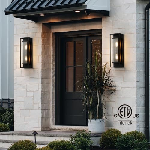 Image of mirrea 24 inch Modern Outdoor Porch Wall Light, Matte Black, 2 Pack