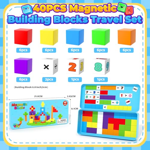 Image of Magnetic Blocks Mini Travel Essentials Toddler Toys with Case Set, Kids Magnet Building Blocks Sensory Montessori Autism Toys for 3+ Boys & Girls Birthday Gifts