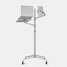 Adjustable Stand Floor with 2 Clamps for Phones, Tablets, E-Readers, Laptops, Tablet Holder Stand with CastersSilver