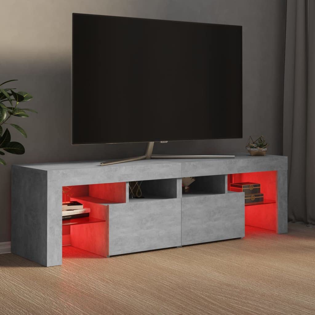 vidaXL Mueble para TV con Luces LED Soporte Armario Aparador Estante Salón Sala de Estar Decoración Entretenimiento Gris Hormigón 140x35x40 cm