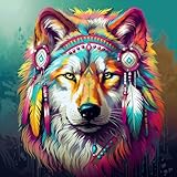 peinture visage inde 【KIT COMPLET】 Avec cadre, toile pré-imprimée colorée (40 x 40 cm), peintures acryliques numérotées, pinceaux de qualité et instructions détaillées.