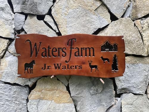 Custom Farms Sign, Personalized Handmade Cabin Signs for Home Decor Wall Art, Outdoor Wooden Sign Welcome Family Board Family Name Sign Wooden Carved Sign