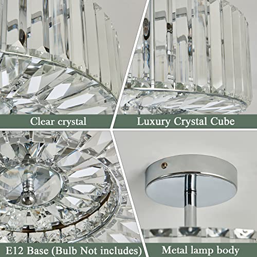 Image of Piepooye 4 Lights Modern Crystal Chandelier Chrome Round Semi Flush Mount Ceiling Light Fixture Farmhouse Chandelier for Dinning Room Living Room Bedroom Hallway Entryway Kitchen