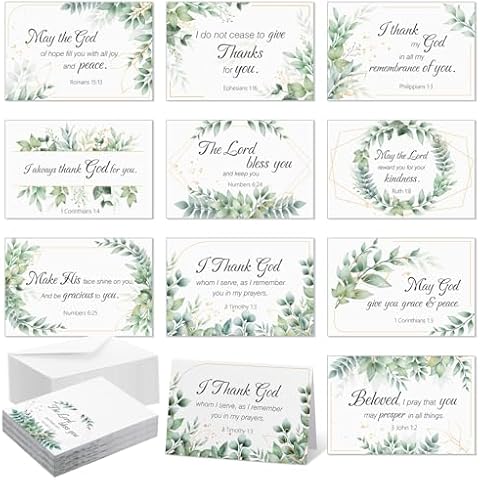 Affrolling 50 Pack Religious Christian Thank You Cards Bulk with Scripture and Envelopes Bible Verse Greeting Cards of Encouragement Inspirational Baptism Note Cards, 4 x 6 Inch(Leaf) Cover