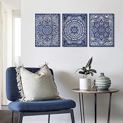 Mofutinpo Navy Blue Wall Decor with Talavera, Mandala, and Moroccan Art Prints - Vintage Wall Art for Bohemian, and Mexican Decor - Elegant Artistic Wall Decorations for Home Cover