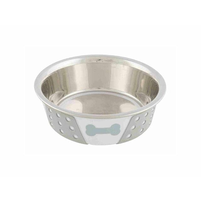 Trixie 25255 Comedero Acero INOX Silicona, 14 cm, Blanco Gris - 400 ml