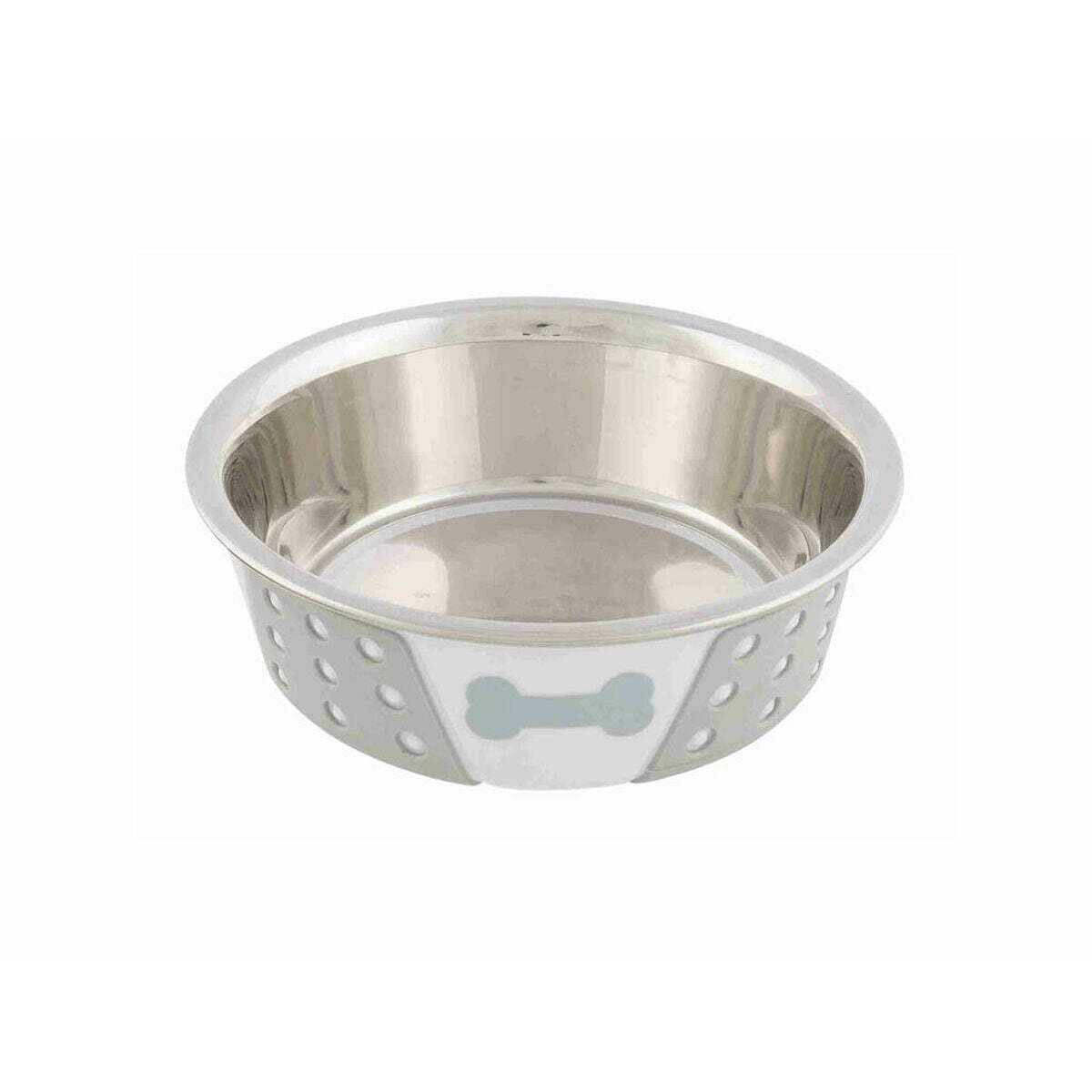 TRIXIE Gamelle en Acier Inoxydable Gamelle avec revêtement en Plastique et Inserts en Silicone – antidérapante – Lavable au Lave-​Vaisselle – 0,​4 l – 14 cm – 25255