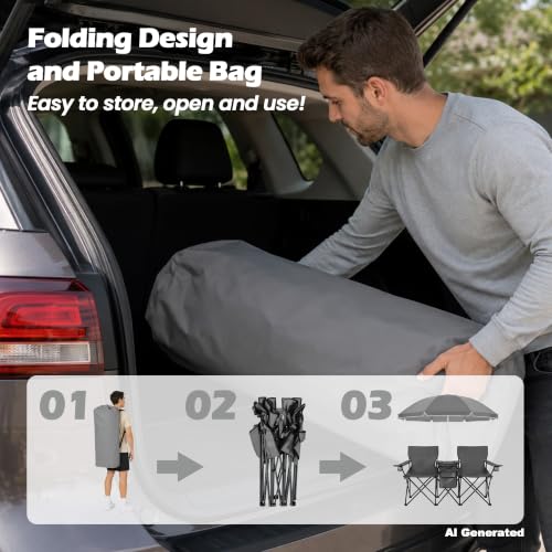 Silla de Camping Plegable Doble con Sombrilla Portátil para Picnic miniatura 5