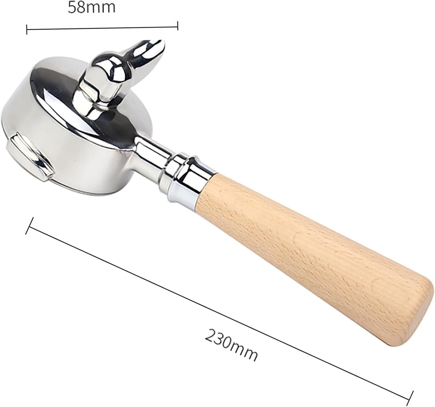 Siebträger, 58 mm Doppelauslauf Bodenloser Siebträger für E61, Filterkorb mit Holzgriff, langlebige Ohren, Düse, Siebträger für Barista-Serie (Single Mouth -Beech Wood)