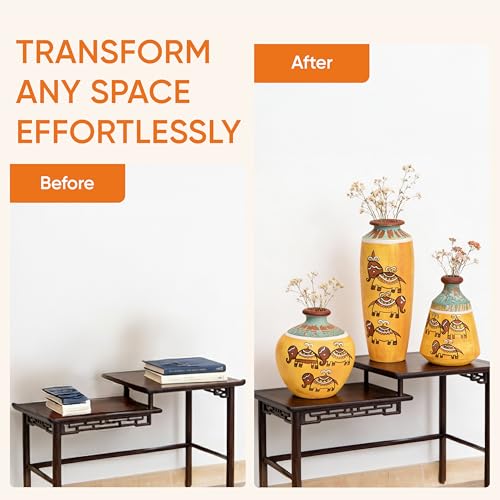 Image of Aakriti Art Creations Terracotta Vases Set of 3 | Handmade Yellow Madhubani Art Happy Elephant Flower Vases Matte Finish Decorative Vases for Home Decor & Gifting