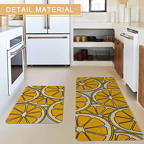 Mloabuc Yellow Lemon Decorative Kitchen Mats Set Of 2, Anti Fatigue Waterproof Stain Resistant Floor Rug Non Slip Cushioned Floor Mat - 17X29 And 17X47 Inch #TOP6