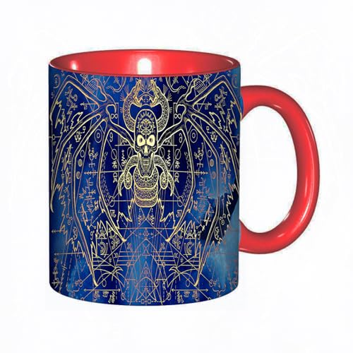 Taza divertida de cerámica de 14 onzas,Mug,Calavera demoníaca y serpiente con líneas geométricas...