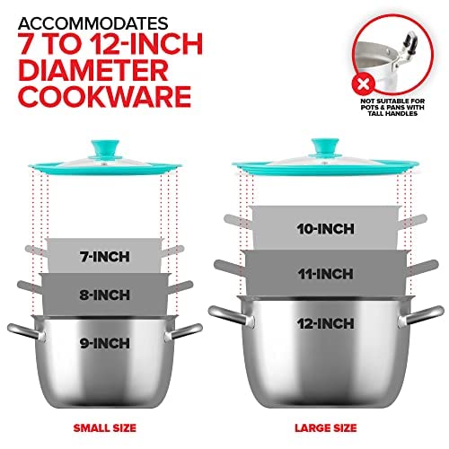 Modern Innovations Universal Lids (Set Of 2) Fits 7 To 12-Inch Cookware, Silicone Replacement Pan Lid, Glass Top Covers For Skillets, Pots, Frying Pans, Cast Iron - Turquoise #TOP4
