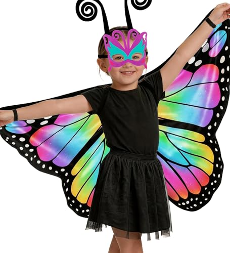 Alas de mariposa para niñas con máscara y diadema