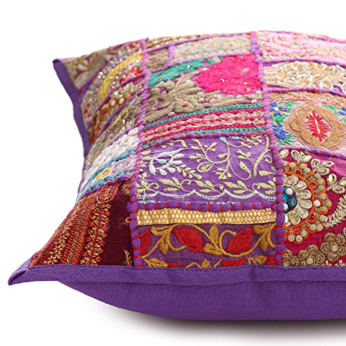 Image of Ravaiyaa - Attitude is everything Set Of 2 PC Home Sofa Decor Cotton Cushion Cover, Handmade Khambadiya Patchwork Pillow Case, Embroidery Cushions