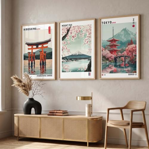 Image of kotart Japan City View Wall Framed Posters | Japanese City View Aesthetic Framed Poster for Living Room Bedroom Gaming Room Studio Wall Decor Set Of 3 (14x20 Inch)