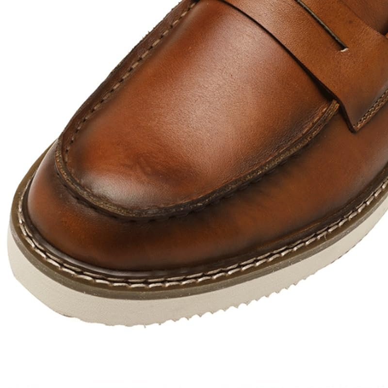 Men's Loafers Breathable Lining Business Shoes Round Toe Thick Sole Retro Men Low Height Oxford Casual Shoes Lightweight Comfortable Walking Shoes4