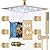 Brushed Gold Rain Shower Systems with Body Jets, Enga 12 Inch LED Ceiling Rainfall Thermostatic Shower Faucet Set, Can Use All Faucets At Same Time