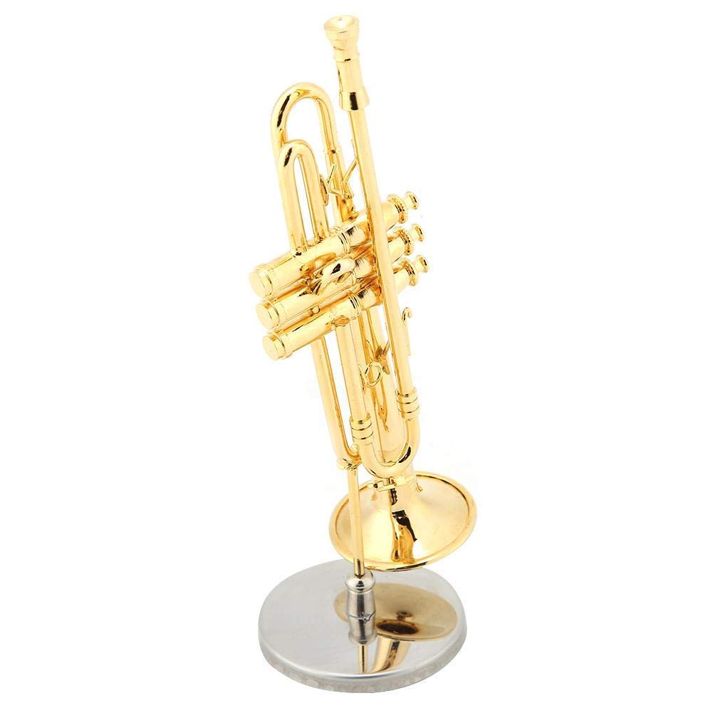 Hilitand Miniature Trumpet Saxophone Replica Gold Plated Musical Instrument Model with Case and Stand for Unique Gift