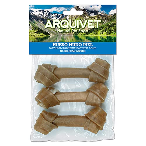 ARQUIVET - Huesito Nudo Piel - 12 cm - Bolsa de 3 Unidades - Snacks para Perros