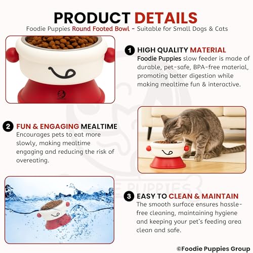 Image of Foodie Puppies Pet Elevated Cat Bowl - (Fun Face Round Bowl) | Detachable Stainless Steel Raised Bowl for Food & Water Feeding | Durable, Anti-Vomiting, Mess-Free Feeder for Cats, Kittens & Puppies