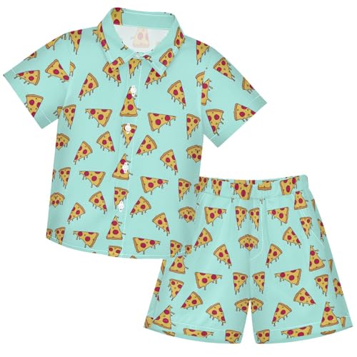 Image of visesunny Funny Boy's 2 Pieces Shirt and Short Set Casual Shirts Short Sleeve Beach Shorts Summer Outfits for 3-10 Years Kids