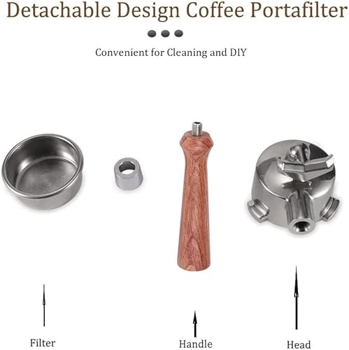 Miniatura 3 de Cesta portafiltradora de café de 2.126in con mango de madera maciza extraíble y filtro de acero inoxidable 304 para Breville 870880 (F madera