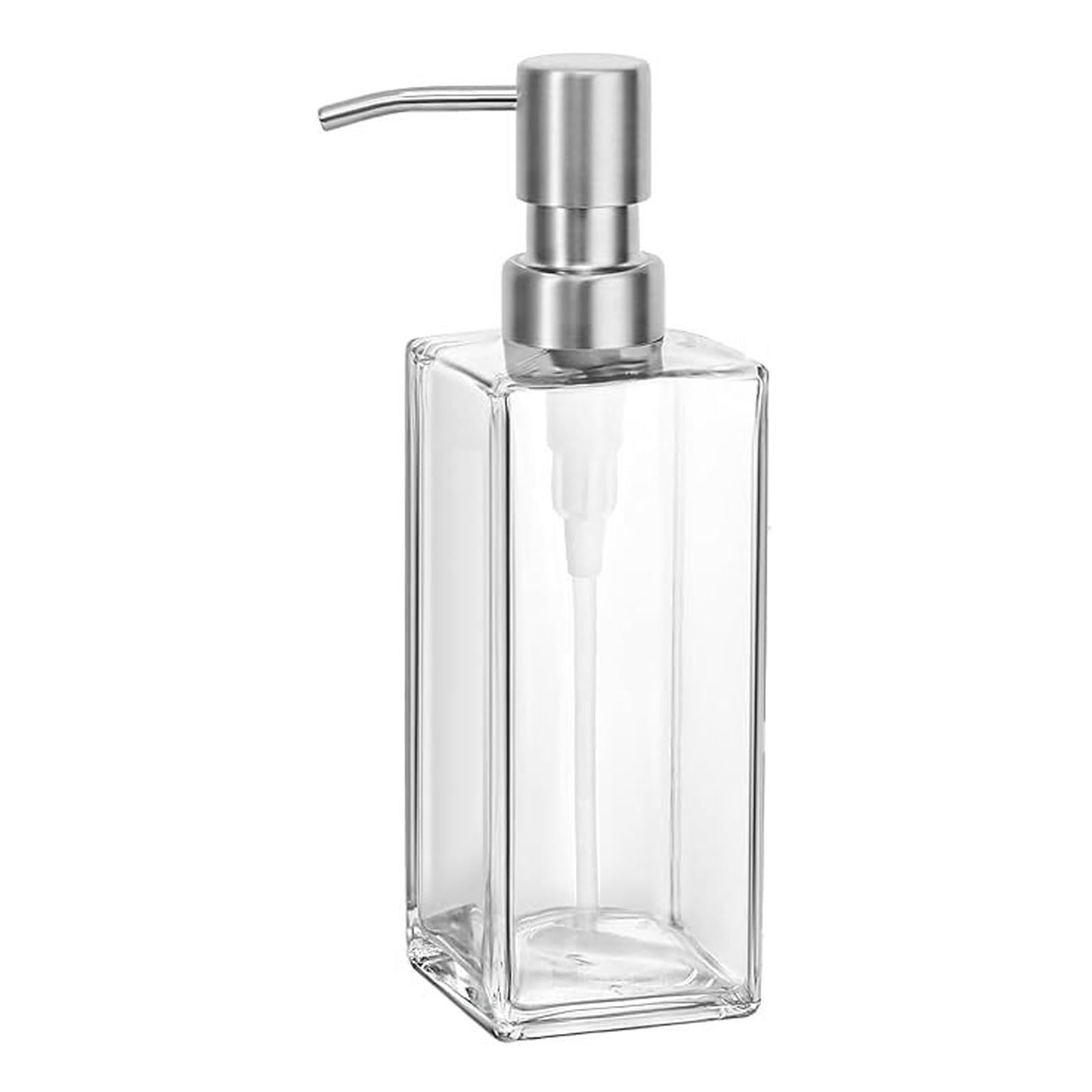 Kxaoxgrc Clear+2 Silver Pumps Glass Soap Lotion Dispenser Set, Soap Lotion Dispenser 12 Oz Glass Leak-Proof Set 1 Empty Bottle 2 Pump Heads Clear