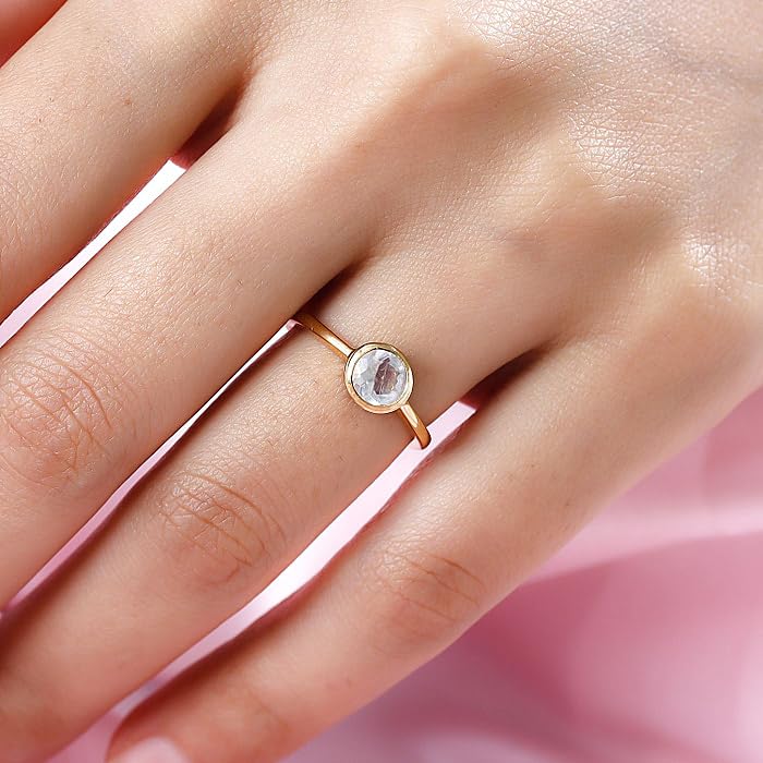 Image of 925 Sterling Silver 18K Gold Plated Birthstone 2 Ct Solitaire Natural Gemstone Ring for Women | Fine Jewelry Gift for Wife, Girlfriend, Sister, Birthday, Anniversary, Rakhi, Rakshabandhan, Valentine's