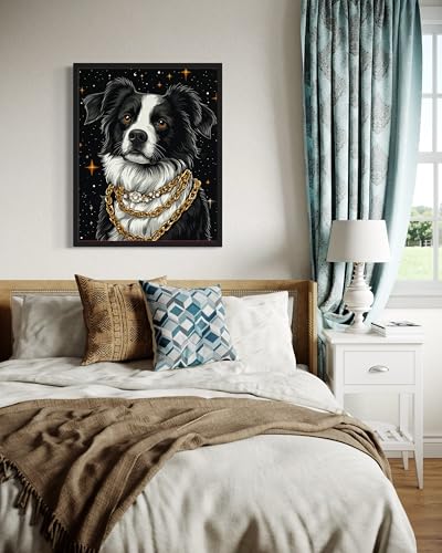 Image of Border Collie Pimp Black Framed Wall Art Print Poster, Dog Pet Lover Picture Painting Artwork Bedroom Living Room Office Dining Room 150D (Border Collie Pimp, 10 inch L x 8 inch W, Black Frame)