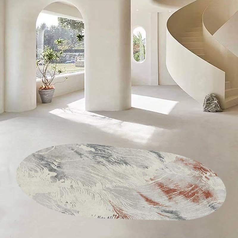 Alfombra comedor moderna abstracta de 80x140 cm estilo oval color rojo y gris para casa