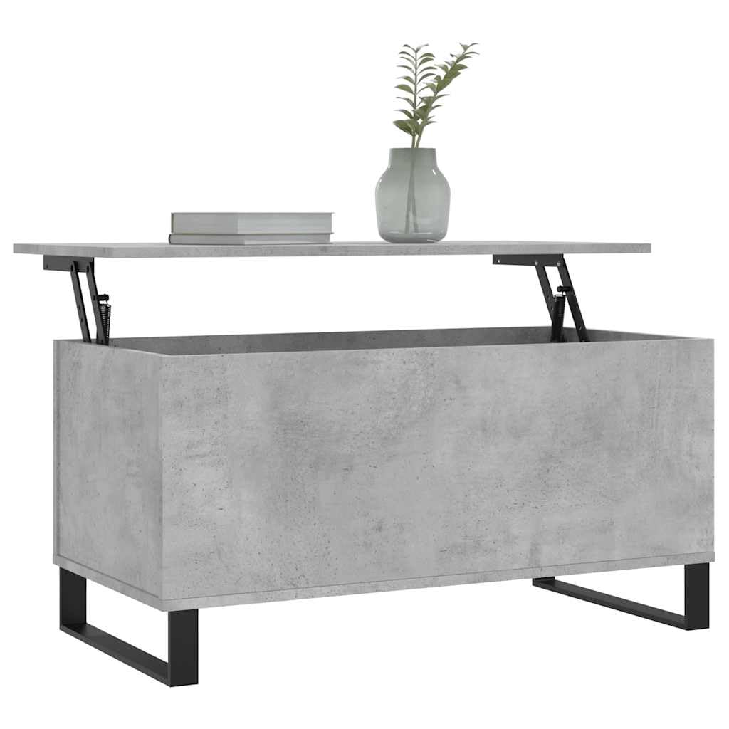 Générique Stolik kawowy Szary Beton 90x44,5x45 cm Drewno inżynierskie | Podnoszona góra, ukryte przechowywanie, metalowe nóżki, uniwersalne do salonu