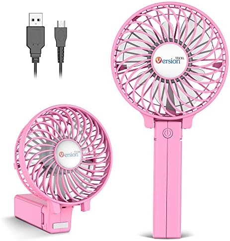 VersionTECH. Mini Handheld Fan, USB Desk Fan, Small Personal Portable Table Fan with USB Rechargeable Battery Operated Cooling Folding Electric Fan for Travel Office Room Household Pink
