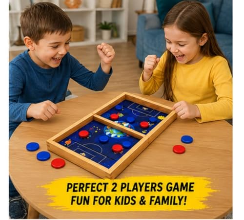 Image of Space String Hockey Game for Kids & Adults | Wooden Fast Sling Puck Board Game with 10 Coins | Indoor Outdoor Family Game | Fun Party Travel Game | Return Gift for Boys Girls