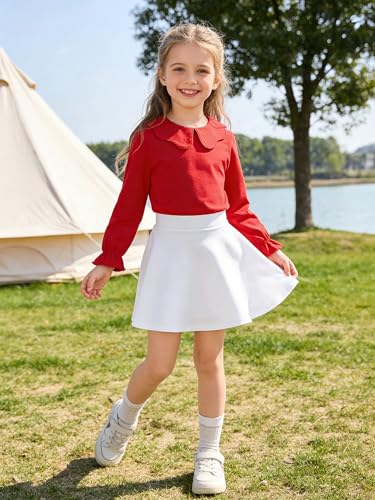 Image of 12M-14Y Toddler Baby Girls Peter Pan Collar Blouse Kids Girl Solid Color Puff Sleeve T-Shirts Casual Tee Tops