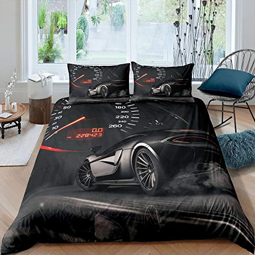 Racing Car Bedding Set Teens Speed Sports Car Comforter Cover Single Size Extreme Sport Theme Duvet Cover For Kids Boys Adult Cool Automobile Bedspread Cover For Living Room Black