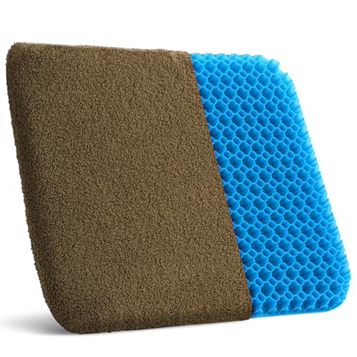 HASA zone Cojín de gel de felpa suave, cojín de asiento doble grueso para silla de oficina, funda lavable con cremallera, cojín de gel para silla de ruedas/coche/oficina/hogar (verde oliva)