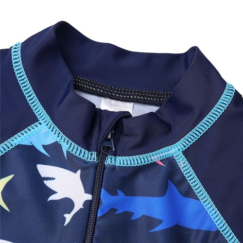 Image of HUAANIUE Toddler Boy Swimsuit Rashguard One-Piece Swimwear 0-6 Years | UPF 50+ sun protection, front zipper with chin guard, 4-way stretch quick-dry fabric, flatlock seams anti-chafing
