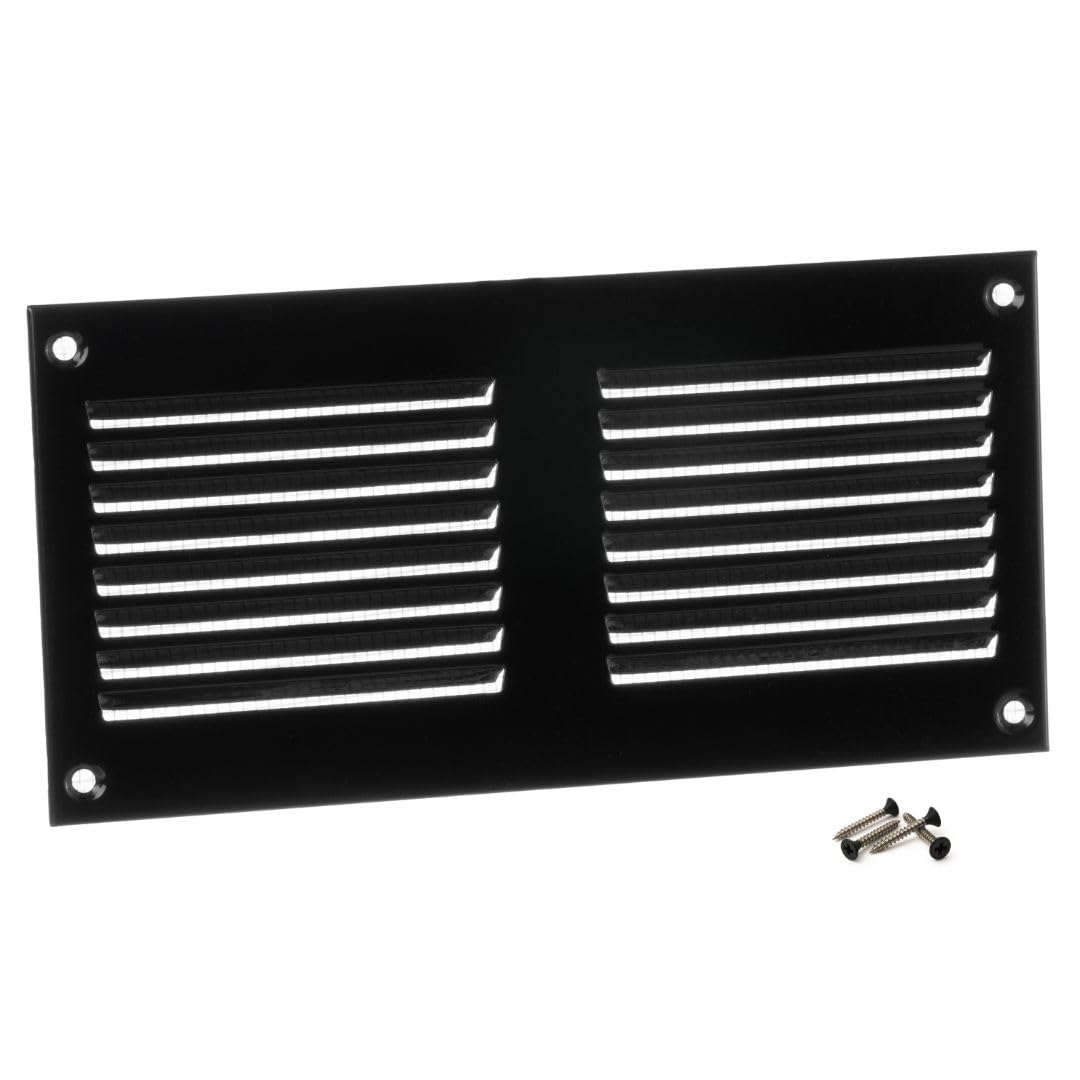 Steinberg14 Black 200X100mm Metal Air Vent Cover With Insect Mesh - 8X4 Inch Ventilation Grille - Air Vent Register For Walls And Ceilings - Ventilation Cover For Outdoor And Indoor