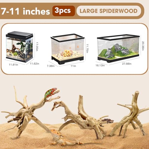 Image of Jorewood Natural Large Spiderwood Driftwood for Aquarium Decor Rptile Fish Tank Decoration Assort Branch 7-11'' 3 Pcs