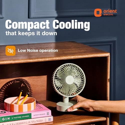 Image of Orient Electric Elfie Rechargeable Personal Fan | 90 Adjustable Airflow | 1800 mAh Battery | 4 Speed Modes | Quiet Operation | USB Type-C Charging | Compact Mini Fan | Matcha Green