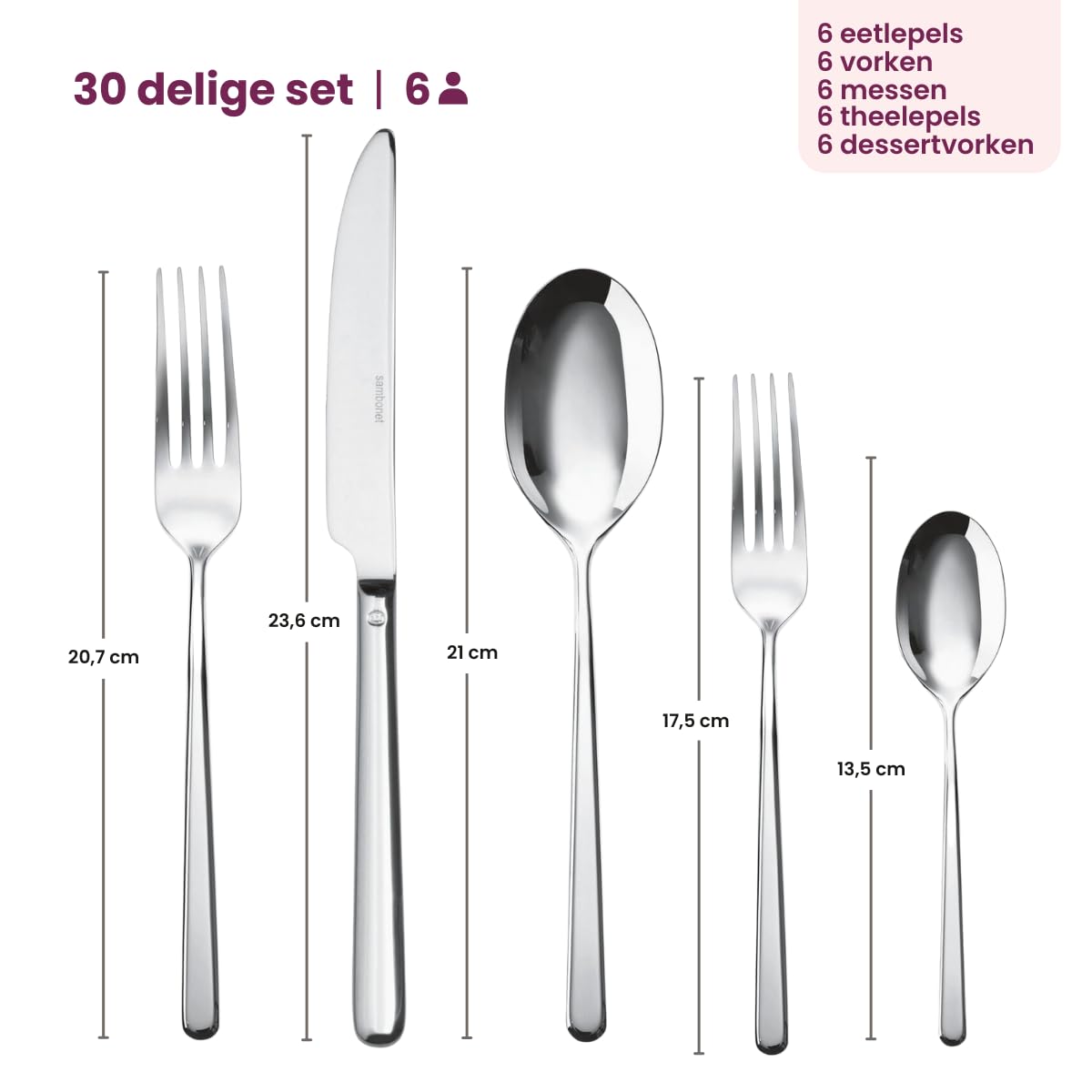 Sambonet 52513-N1 - sztućce 30-częściowy Vh. Linear stal szlachetna 18/10