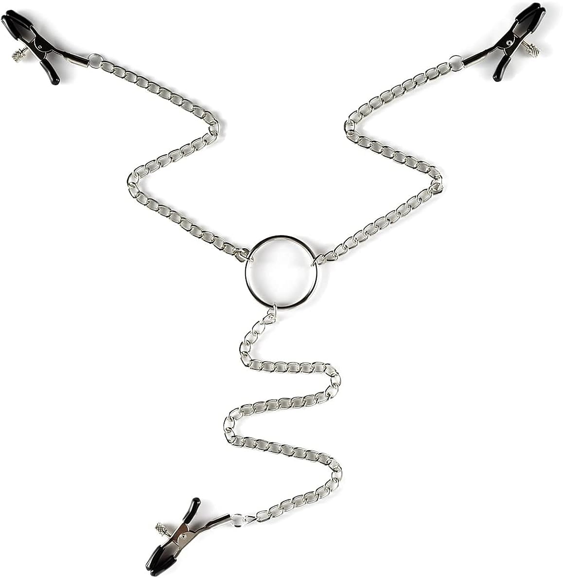 ZKF New Fetish Adjustable Nipple Clamps Fetish Nipple Teasers Breast Clit Sensual Bondage Three Nipple Clip(1 Pack) Silver
