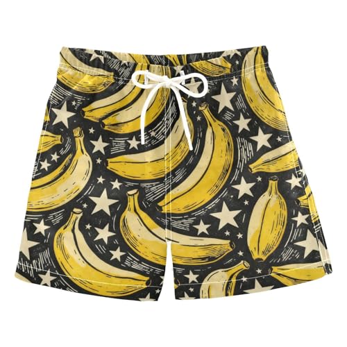 miaozhen Pantalones cortos de playa para niño, plátano y estrellas, amarillo y negro, pantalones cortos de playa para playa, Hawaii, vacaciones, jóvenes, adolescentes, secado rápido, Banana and Stars