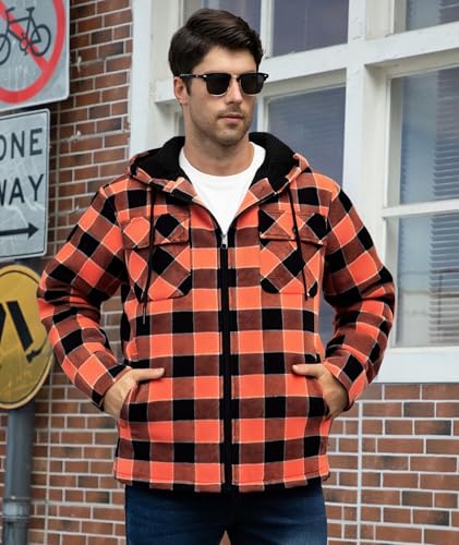 Image of GEEK LIGHTING Men's Flannel Shirts Jacket Sherpa Lined Fleece Plaid Hoodie Long Sleeve Winter Warm Coat