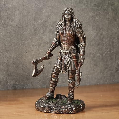 Escultura de resina Viking Twin Axes Berserker mujer miniatura 5